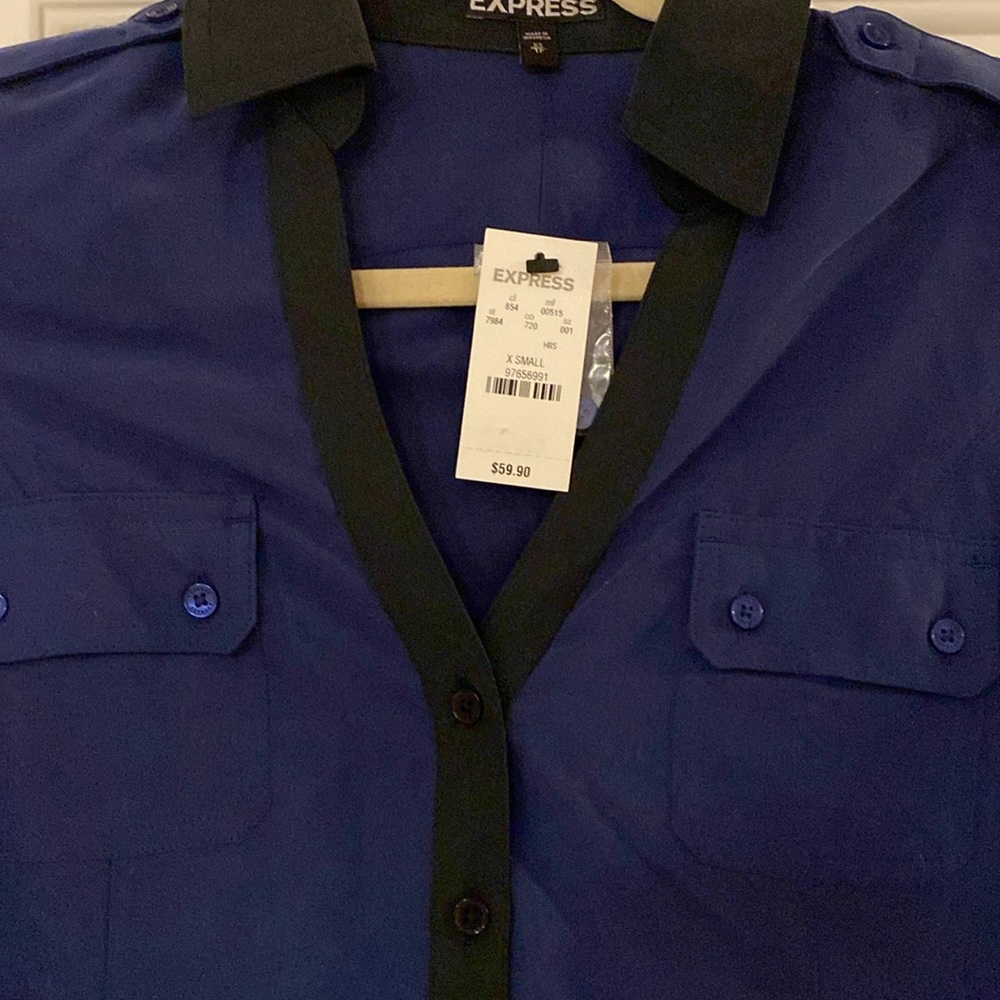 EXPRESS Soft button down with roll tab sleeves and black trim - NWT - Picture 2 of 2